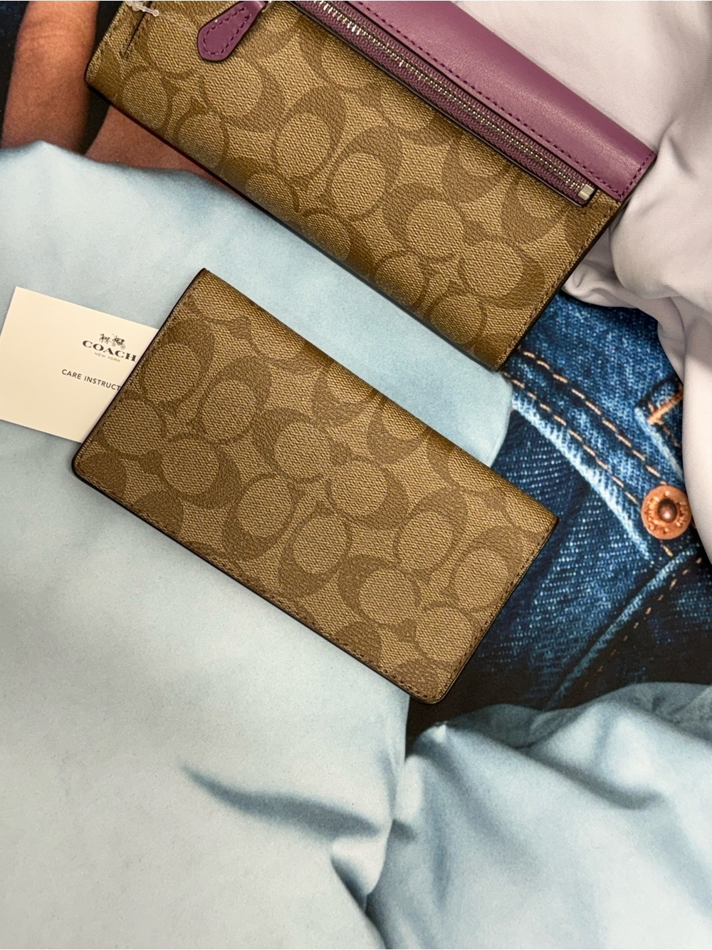 (new+card) Coach Leather / Brown Signature Large Wallet + Checkbook Insert - Picture 6 of 12